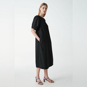 COS Black Midi Dress with Short Sleeves And Balloon Skirt Minimalist Size US4